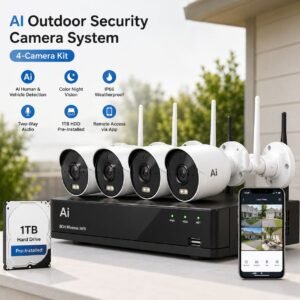 AI Outdoor Security Camera System (4-Camera Kit)